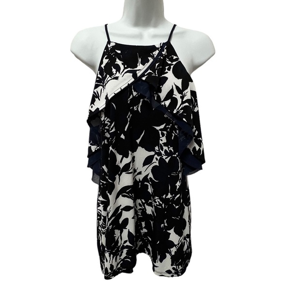 WHBM Women’s Floral Cold Shoulder Ruffled Top, Neck Tie, Size Medium - Picture 1 of 16